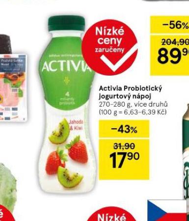 ACTIVIA PROBIOTICK JOGURTOV NPOJ JAHODA A KIWI BEZ LAKTZY