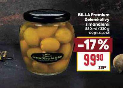 BILLA PREMIUM ZELEN OLIVY S MANDLEMI