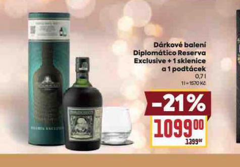 DRKOV BALEN DIPLOMTICO RESERVA EXCLUSIVE  + 1 SKLENICE A 1 PODTCEK