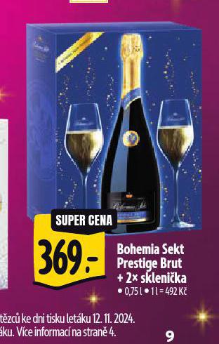 BOOHEMIA SEKT PRESTIGE BRUT + 2 SKLENIKY