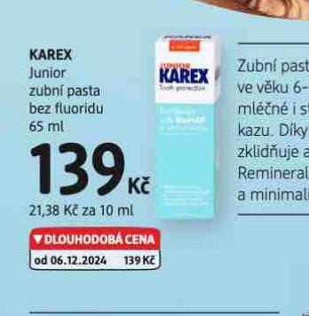 KAREX JUNIOR ZUBN PASTA BEZ FLUORIDU