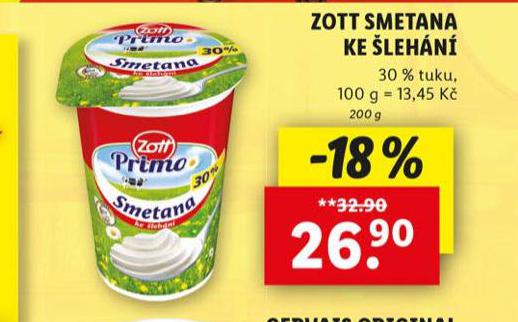 ZOTT SMETANA KE LEHN 30%