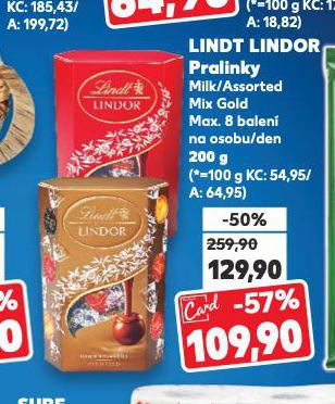 LINDT LINDOR PRALINKY