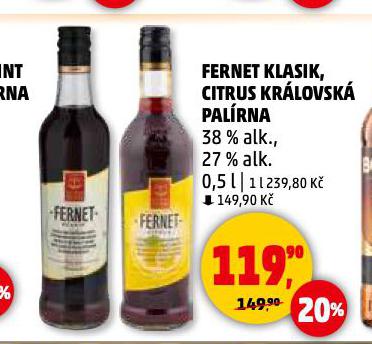 FERNET KLASIK, CITRUS KRLOVSK PALRNA