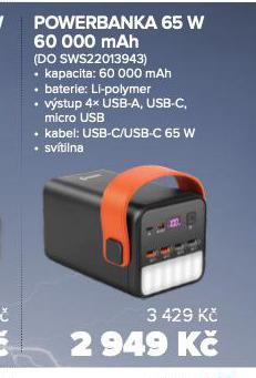 POWERBANKA 65 W 60 000 mAh