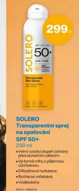 SOLERO TRANSPARENTN SPREJ NA OPALOVN OF 50+