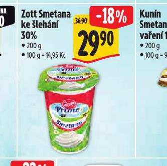 ZOTT SMETANA KE LEHN 30%