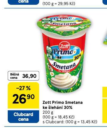 ZOTT PRIMO SMETANA KE LEHN 30%