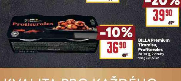 BILLA PREMIUM TIRAMISU, PROFITEROLES