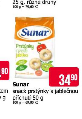 SUNAR SNACK PRSTNKY S JABLENOU PCHUT