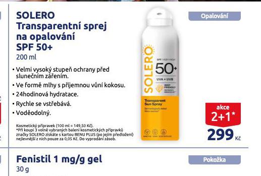 SOLERO TRANSPARENTN SPREJ NA OPALOVN OF 50+