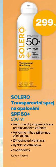 SOLERO TRANSPARENTN SPREJ NA OPALOVN OF 50+