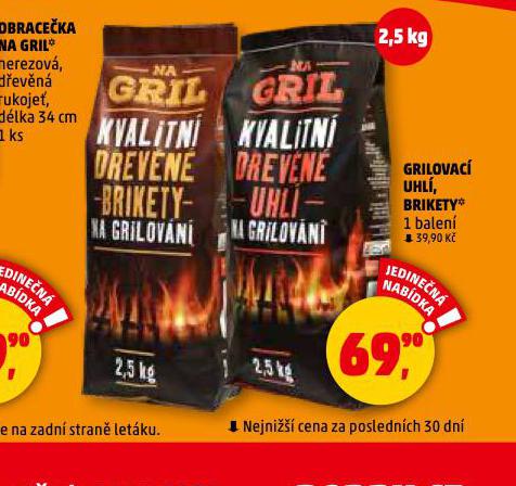 GRILOVAC UHL, BRIKETY