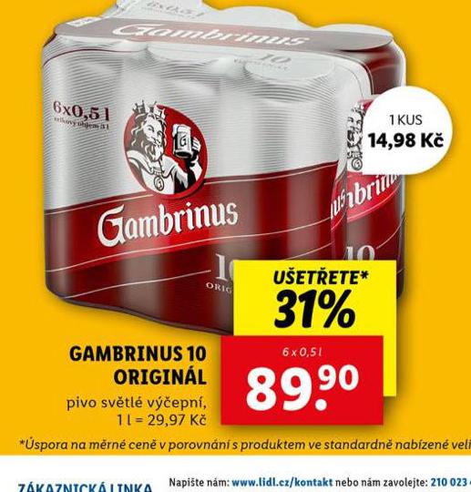 PIVO GAMBRINUS ORIGINL 10
