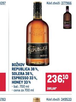 BOKOV REPUBLIVA , SOLERA, ESPRESSO, HONEY