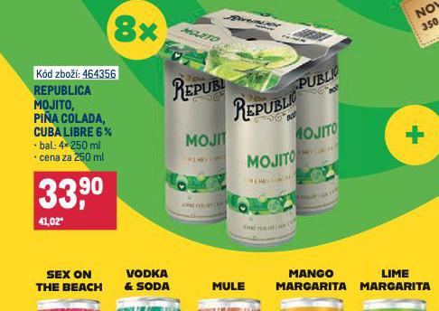 REPUBLICA MOJITO, CUBA LIBRE, PIA COLADA