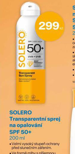 SOLERO TRANSPARENTN SPREJ NA OPALOVN OF 50+