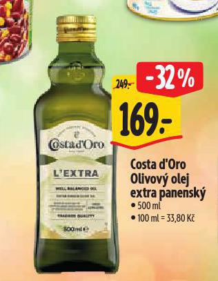 COSTA DORO OLIVOV OLEJ EXTRA PANENSK