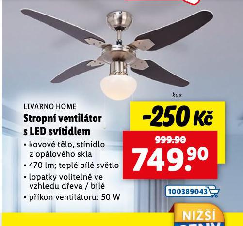 STROPN VENTILTOR S LED SVTIDLEM