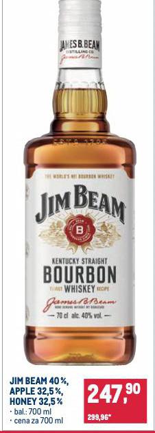 JIM BEAM 40%, APPLE 32,5%, HONEY 32,5%
