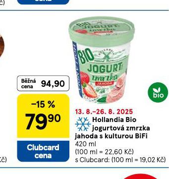 HOLLANDIA ERSTV SR S JOGURTEM BIO JOGURTOV ZMRZKA JAHODA S KULTUROU BIFI