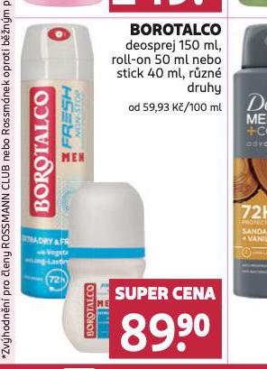BOROTALCO DEOSPREJ, ROLL-ON, STICK