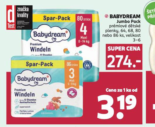BABYDREAM JUMBO PACK PRMIOV DTSK PLENKY