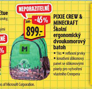 PIXIE CREW & MINECRAFT KOLN ERGONOMICK DVOUKOMOROV BATOH