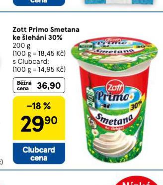 ZOTT PRIMO SMETANA KE LEHN 30%