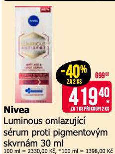 NIVEA LUMINOUS OMLAZUJC SRUM PROTI PIGMENTOVM SKVRNM
