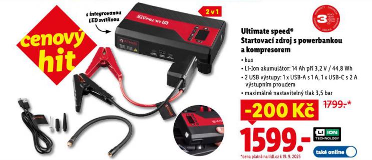 ULTIMATE SPEED STARTOVAC ZDROJ S POWERBANKOU A KOMPRESOREM