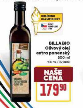 BILLA BIO OLIVOV OLEJ EXTRA PANENSK