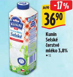 KUNÍN SELSKÉ ČERSTVÉ MLÉKO 3,8%