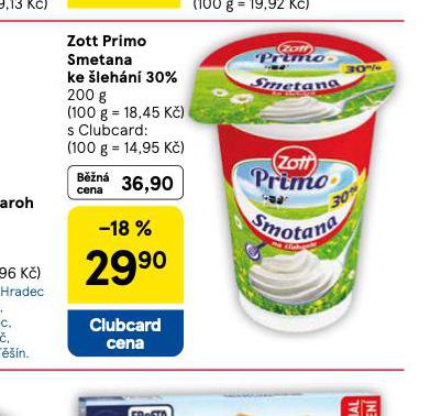 ZOTT PRIMO SMETANA KE ŠLEHÁNÍ 30%
