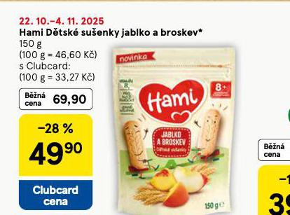 HAMI DĚTSKÉ SUŠENKY JABLKO A BROSKEV