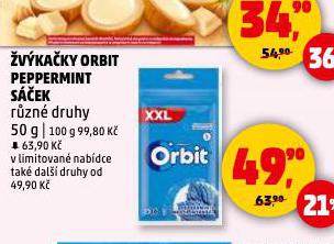 ŽVÝKAČKY ORBIT PEPPERMINT SÁČEK