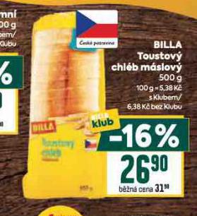 BILLA TOUSTOVÝ CHLÉB MÁSLOVÝ
