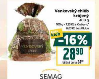 VENKOVSKÝ CHLÉB KRÁJENÝ