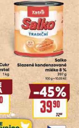 SALKO SLAZENÉ KONDENZOVANÉ MLÉKO 8%
