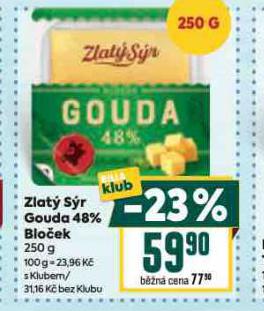 ZLATÝ SÝR GOUDA 48% BLOČEK
