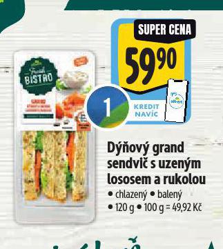 DÝŇOVÝ GRAND SENDVIČ S UZENÝM LOSOSEM A RUKOLOU