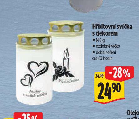 HŘBITOVNÍ SVÍČKA S DEKOREM