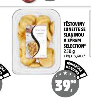 TĚSTOVINY LUNETTE SE SLANINOU A SÝREM SELECTION