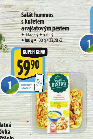 SALÁT HUMMUS S KUŘETEM A RAJČATOVÝM PESTEM