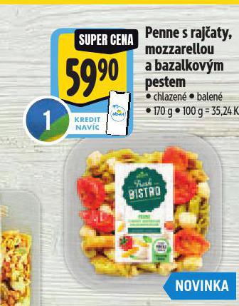 PENNE S RAJČATY, MOZZARELLOU A BAZALKOVÝM PESTEM