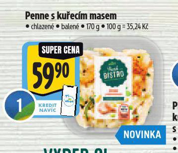 PENNE S KUŘECÍM MASEM