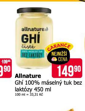 ALLNATURE GHÍ MÁSELNÝ TUK BEZ LAKTÓZY