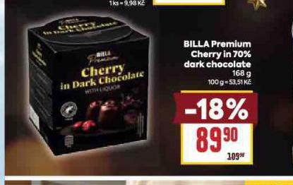 BILLA PREMIUM CHERRY IN 70% DARK CHOCOLATE