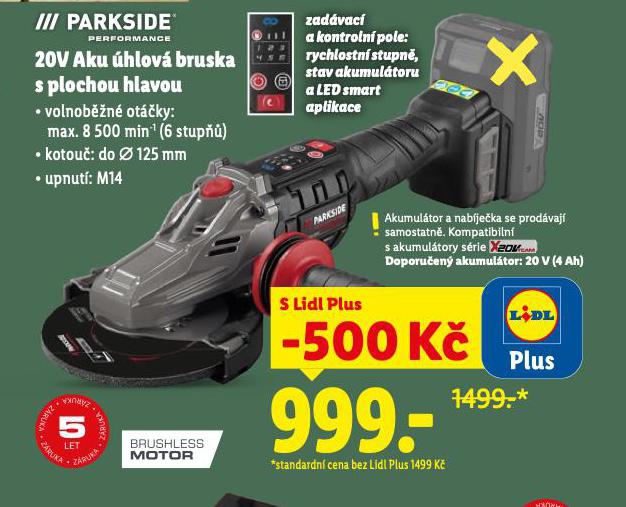 20V AKU ÚHLOVÁ BRUSKA S PLOCHOU HLAVOU