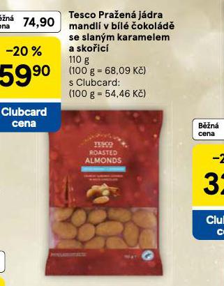 PRAŽENÁ JÁDRA MANDLÍ V BÍLÉ ČOKOLÁDĚ SE SLANÝM KARAMELEM A SKOŘICÍ